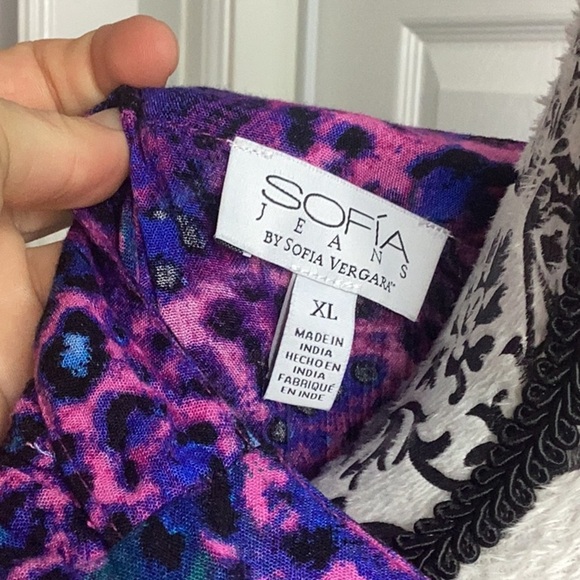 Sofia Jeans By Sofia Vergara Purple and Blue Leopard Print Dress True Wrap New - Picture 2 of 8